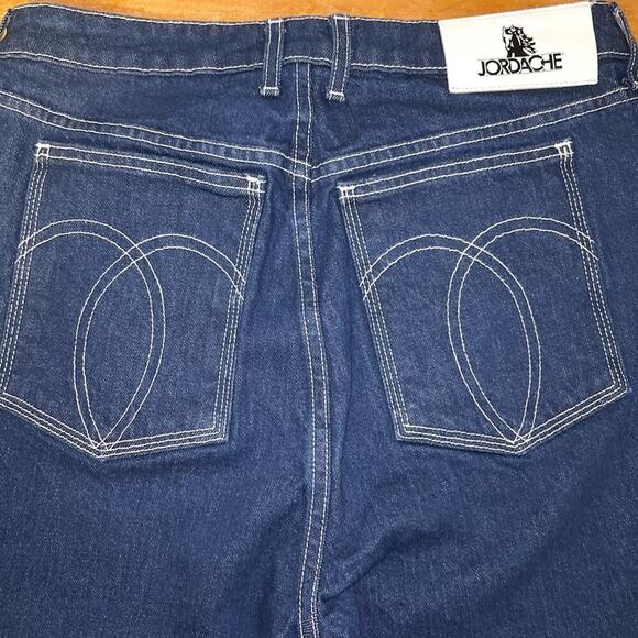 Jordache Jeans Women's Size 30 Blue Dark Wash Vintage Crop White Stitching - Picture 5 of 8